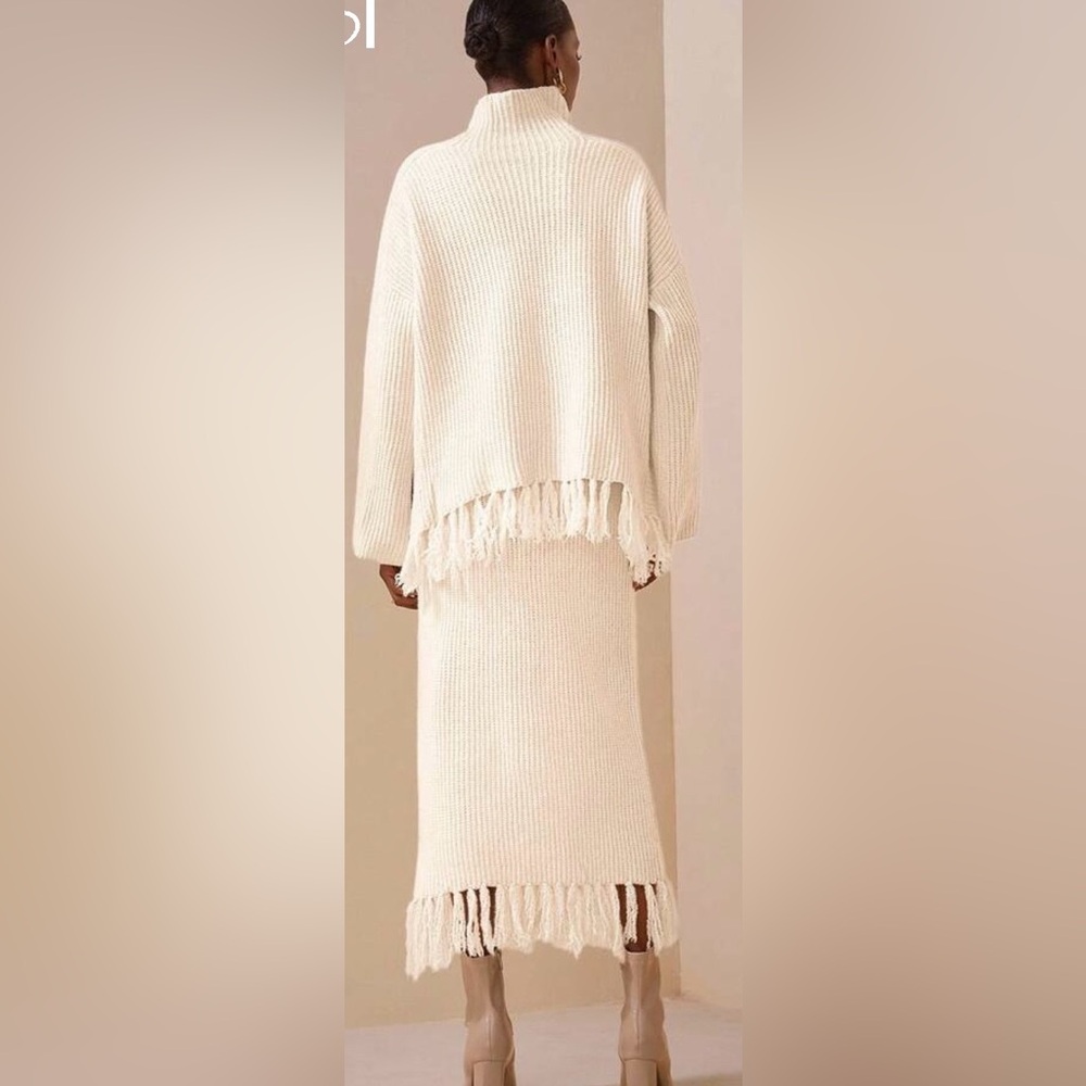 Cream Knit Turtleneck Sweater and Skirt Set - Picture 2 of 3